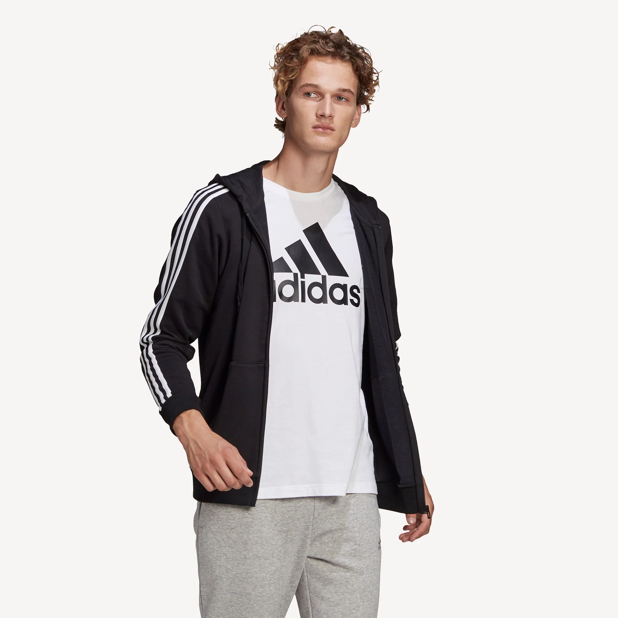 adidas Essentials Men's 3-Stripe Full-Zip Hoodie - Image 3